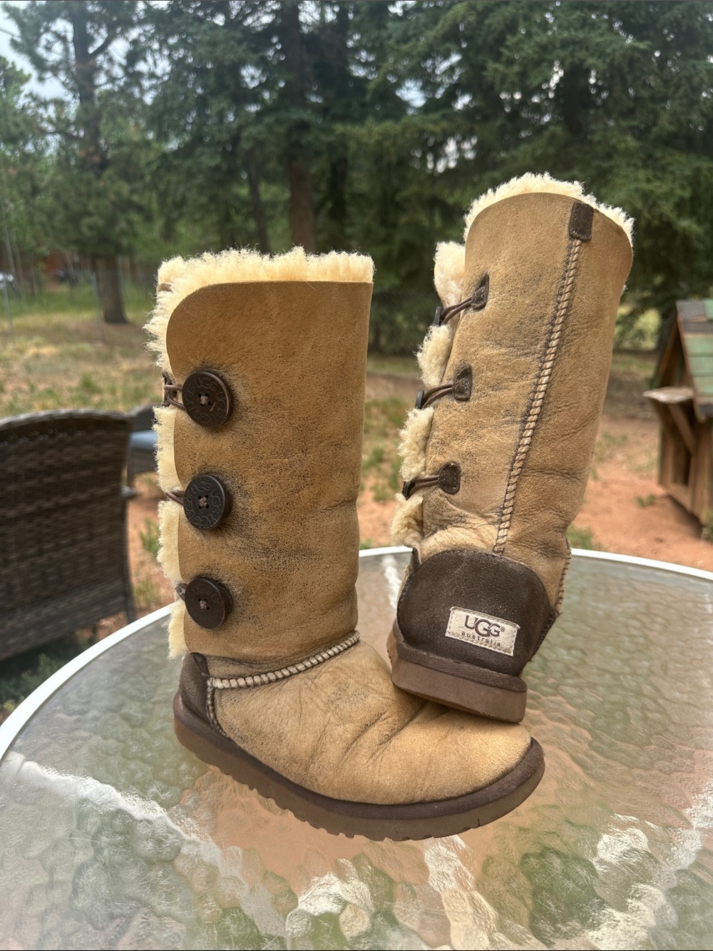 UGG Tan Button-Accent Shearling Mid-Calf Boots
